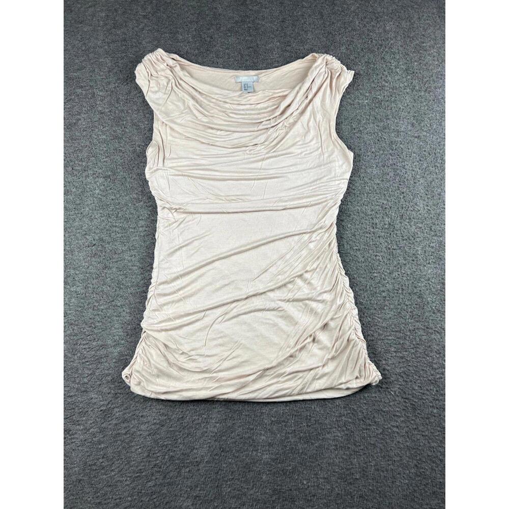 H&M Women's Beige Ruched‎ Cap Sleeve Top Size Medium